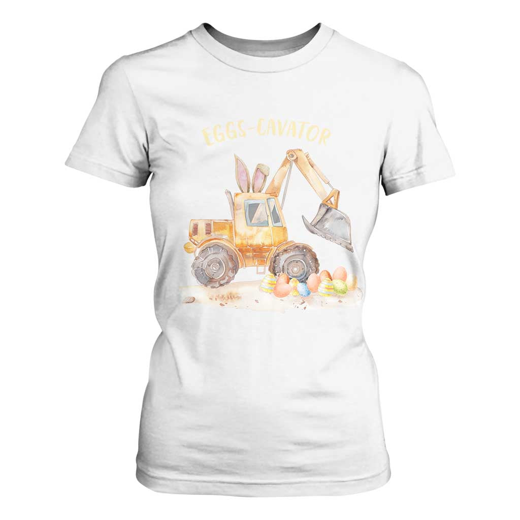 Funny Easter Day Excavator T Shirt For Women Eggs-Cavator Bunny Construction Trucks TS11 White Print Your Wear