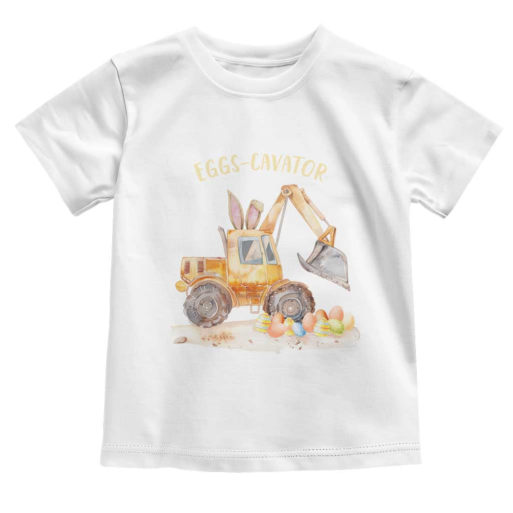 Funny Easter Day Excavator Toddler T Shirt Eggs-Cavator Bunny Construction Trucks TS11 White Print Your Wear