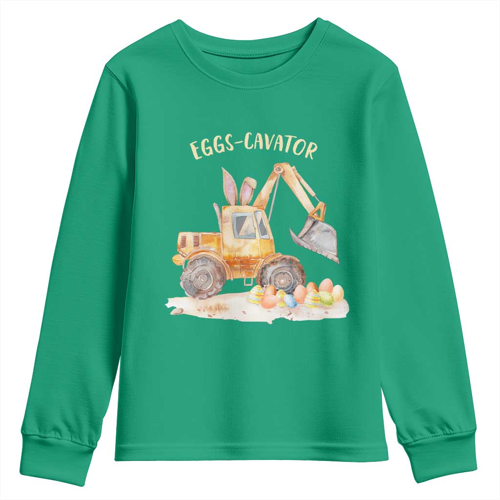 Funny Easter Day Excavator Youth Sweatshirt Eggs-Cavator Bunny Construction Trucks TS11 Irish Green Print Your Wear