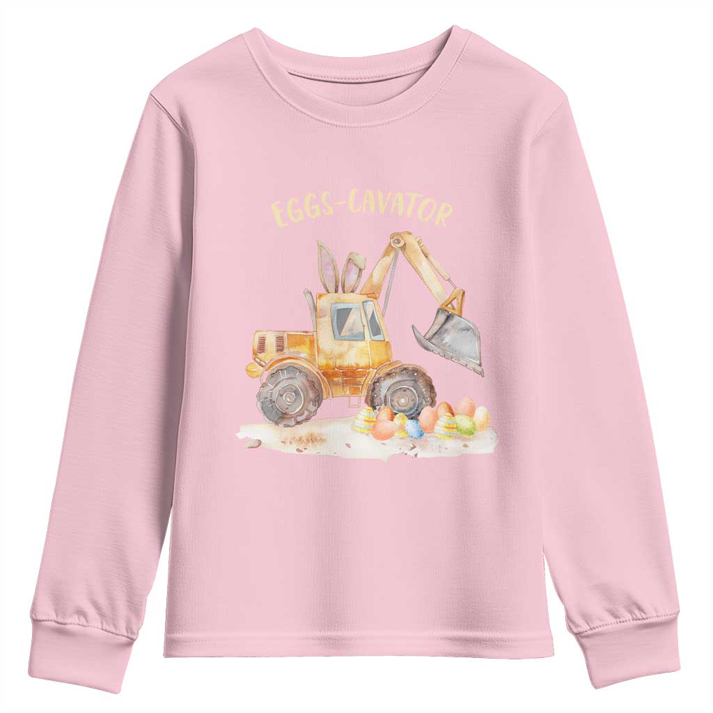 Funny Easter Day Excavator Youth Sweatshirt Eggs-Cavator Bunny Construction Trucks TS11 Light Pink Print Your Wear