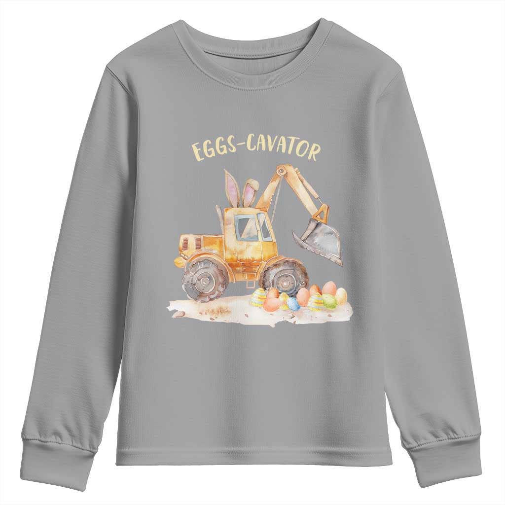Funny Easter Day Excavator Youth Sweatshirt Eggs-Cavator Bunny Construction Trucks TS11 Sport Gray Print Your Wear