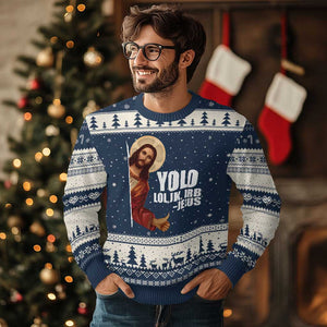 Funny Resurrection Christians Easter Day Ugly Christmas Sweater YOLO LOL JK BRB Jesus TS11 Navy Beige Print Your Wear