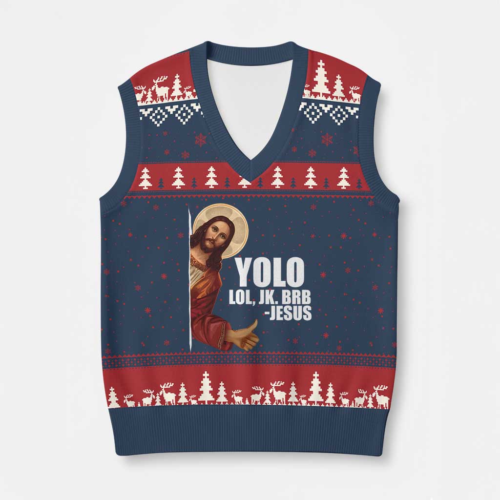 Funny Resurrection Christians Easter Day V-Neck Knit Sweater Vest YOLO LOL JK BRB Jesus TS11 Navy Red Print Your Wear