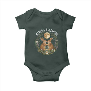 Ostara Blessing Pagan Eostre Easter Day Baby Onesie Spring Moon Rabbit Spring Equinox Festival TS11 Dark Forest Green Print Your Wear
