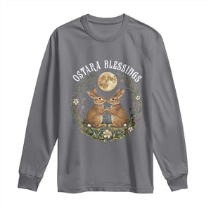 Ostara Blessing Pagan Eostre Easter Day Long Sleeve Shirt Spring Moon Rabbit Spring Equinox Festival TS11 Charcoal Print Your Wear