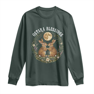 Ostara Blessing Pagan Eostre Easter Day Long Sleeve Shirt Spring Moon Rabbit Spring Equinox Festival TS11 Dark Forest Green Print Your Wear