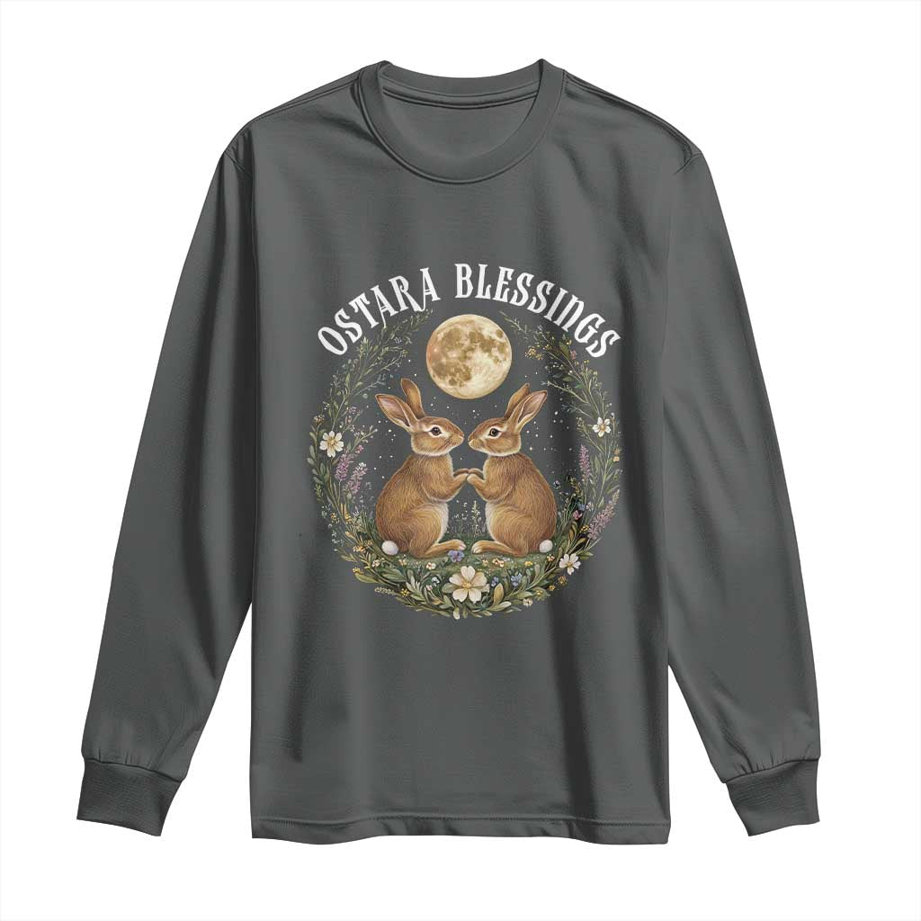 Ostara Blessing Pagan Eostre Easter Day Long Sleeve Shirt Spring Moon Rabbit Spring Equinox Festival TS11 Dark Heather Print Your Wear