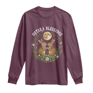 Ostara Blessing Pagan Eostre Easter Day Long Sleeve Shirt Spring Moon Rabbit Spring Equinox Festival TS11 Maroon Print Your Wear