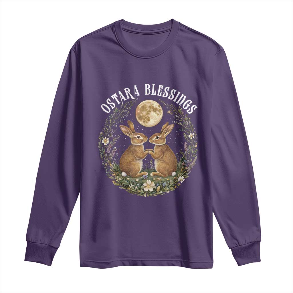 Ostara Blessing Pagan Eostre Easter Day Long Sleeve Shirt Spring Moon Rabbit Spring Equinox Festival TS11 Purple Print Your Wear