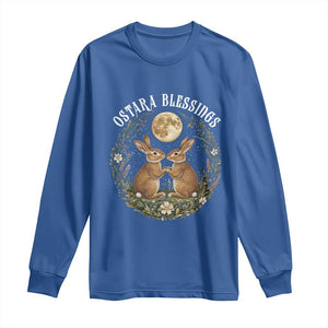 Ostara Blessing Pagan Eostre Easter Day Long Sleeve Shirt Spring Moon Rabbit Spring Equinox Festival TS11 Royal Blue Print Your Wear