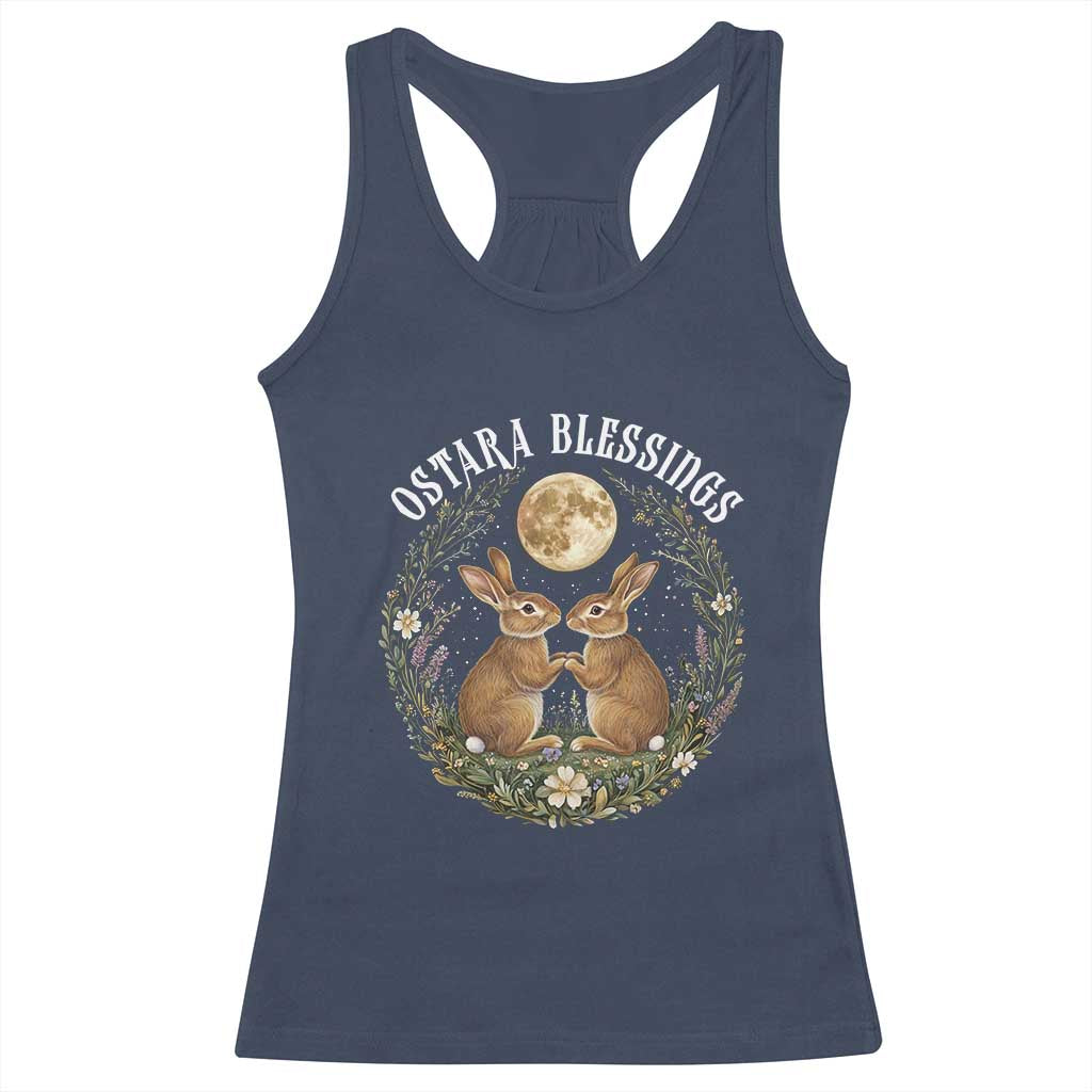 Ostara Blessing Pagan Eostre Easter Day Racerback Tank Top Spring Moon Rabbit Spring Equinox Festival TS11 Navy Print Your Wear