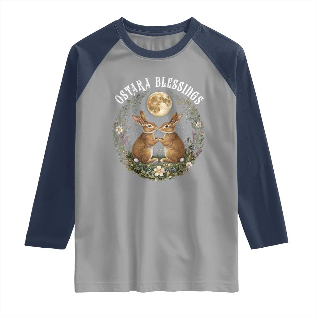 Ostara Blessing Pagan Eostre Easter Day Raglan Shirt Spring Moon Rabbit Spring Equinox Festival TS11 Sport Gray Navy Print Your Wear