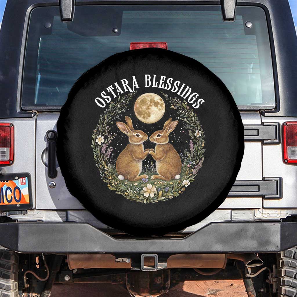 Ostara Blessing Pagan Eostre Easter Day Spare Tire Cover Spring Moon Rabbit Spring Equinox Festival TS11 No hole Black Print Your Wear