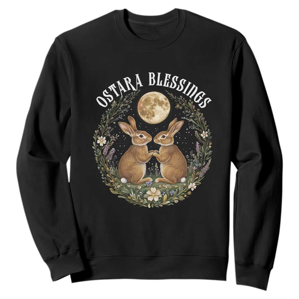 Ostara Blessing Pagan Eostre Easter Day Sweatshirt Spring Moon Rabbit Spring Equinox Festival TS11 Black Print Your Wear