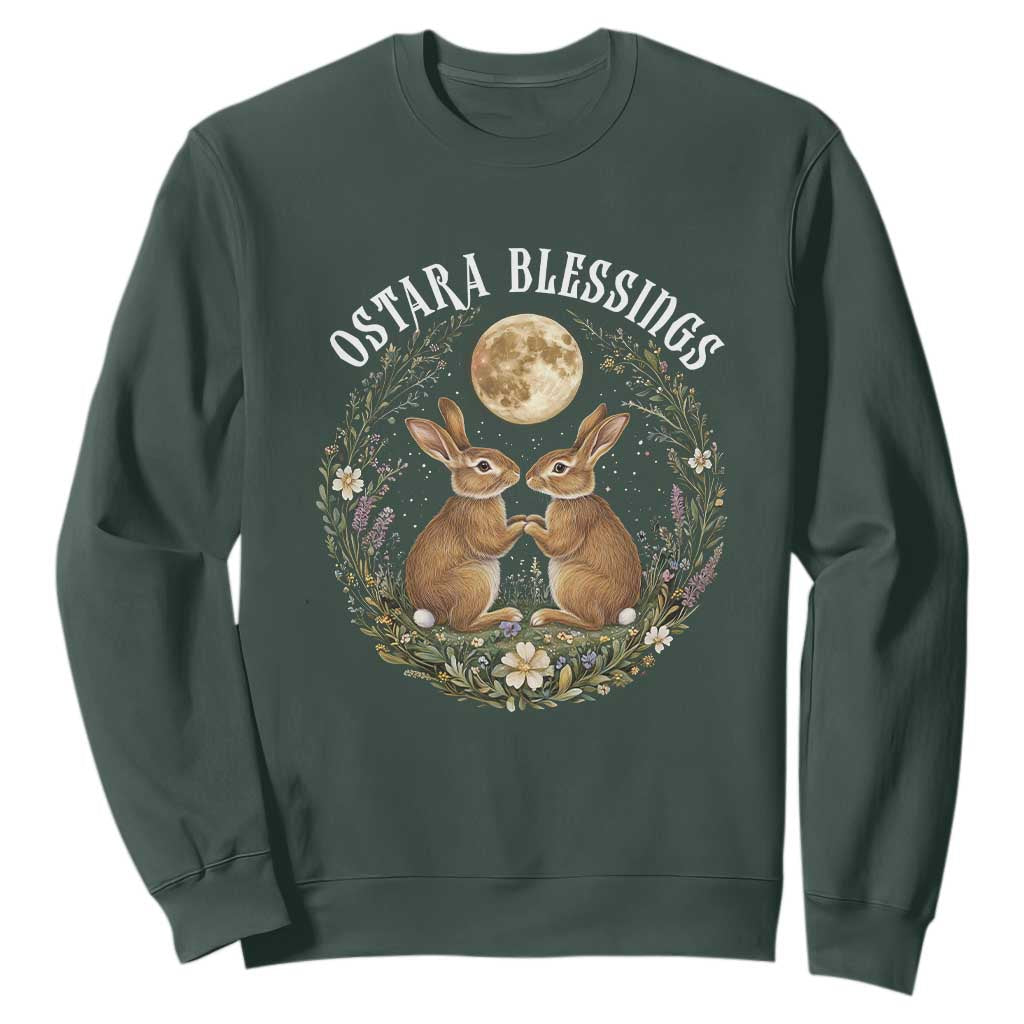 Ostara Blessing Pagan Eostre Easter Day Sweatshirt Spring Moon Rabbit Spring Equinox Festival TS11 Dark Forest Green Print Your Wear