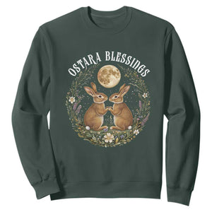 Ostara Blessing Pagan Eostre Easter Day Sweatshirt Spring Moon Rabbit Spring Equinox Festival TS11 Dark Forest Green Print Your Wear