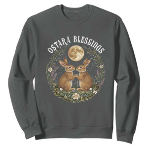 Ostara Blessing Pagan Eostre Easter Day Sweatshirt Spring Moon Rabbit Spring Equinox Festival TS11 Dark Heather Print Your Wear