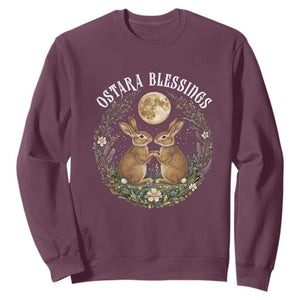 Ostara Blessing Pagan Eostre Easter Day Sweatshirt Spring Moon Rabbit Spring Equinox Festival TS11 Maroon Print Your Wear