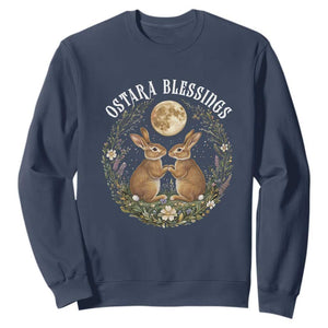 Ostara Blessing Pagan Eostre Easter Day Sweatshirt Spring Moon Rabbit Spring Equinox Festival TS11 Navy Print Your Wear