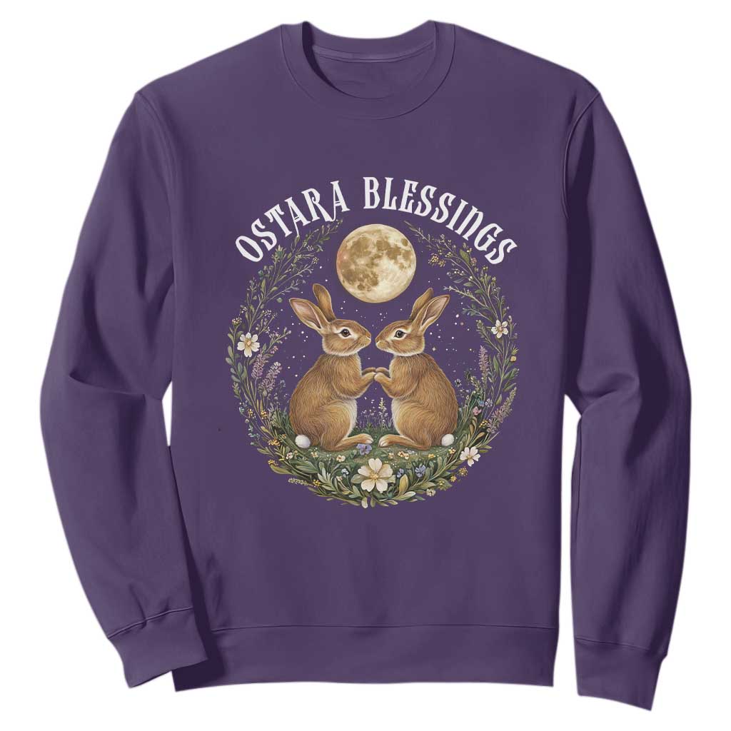 Ostara Blessing Pagan Eostre Easter Day Sweatshirt Spring Moon Rabbit Spring Equinox Festival TS11 Purple Print Your Wear