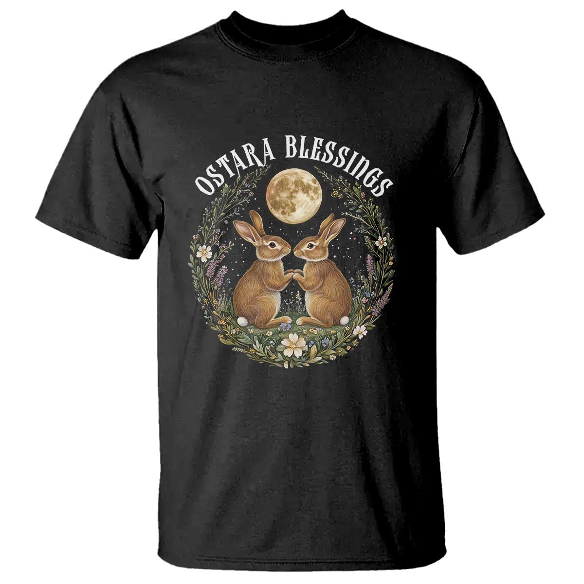 Ostara Blessing Pagan Eostre Easter Day T Shirt Spring Moon Rabbit Spring Equinox Festival TS11 Black Print Your Wear