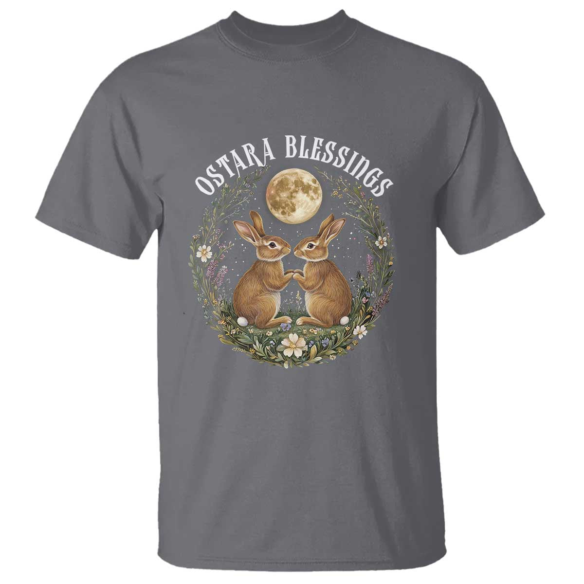 Ostara Blessing Pagan Eostre Easter Day T Shirt Spring Moon Rabbit Spring Equinox Festival TS11 Charcoal Print Your Wear