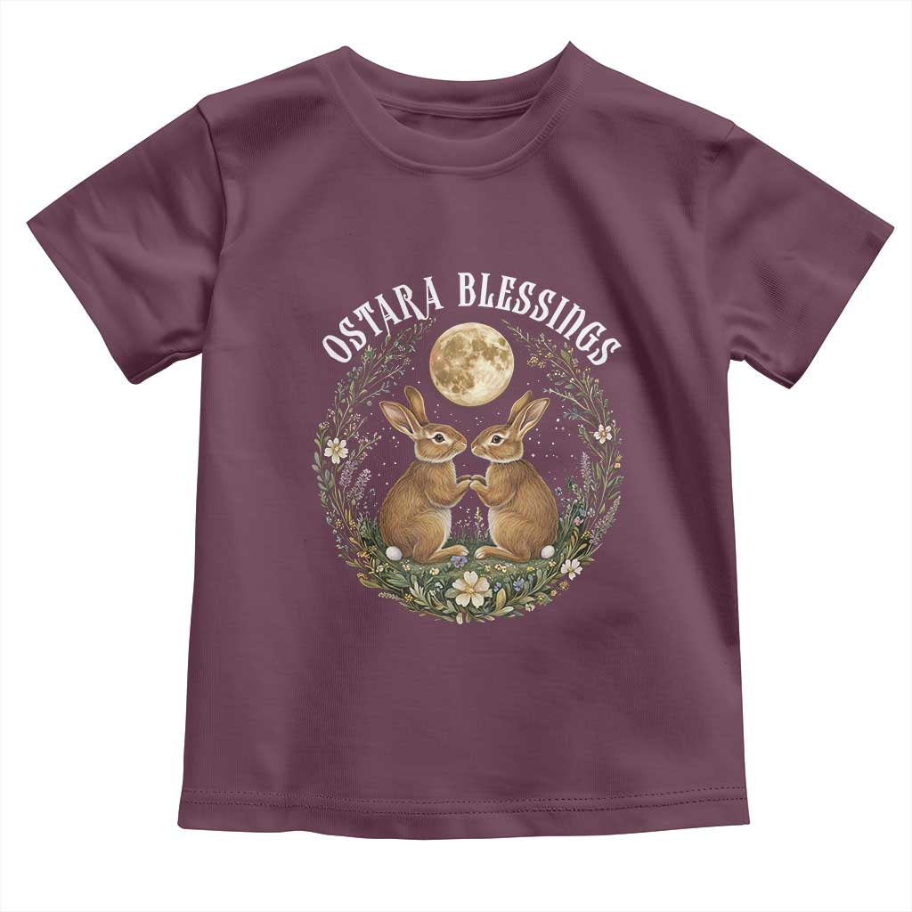 Ostara Blessing Pagan Eostre Easter Day Toddler T Shirt Spring Moon Rabbit Spring Equinox Festival TS11 Maroon Print Your Wear