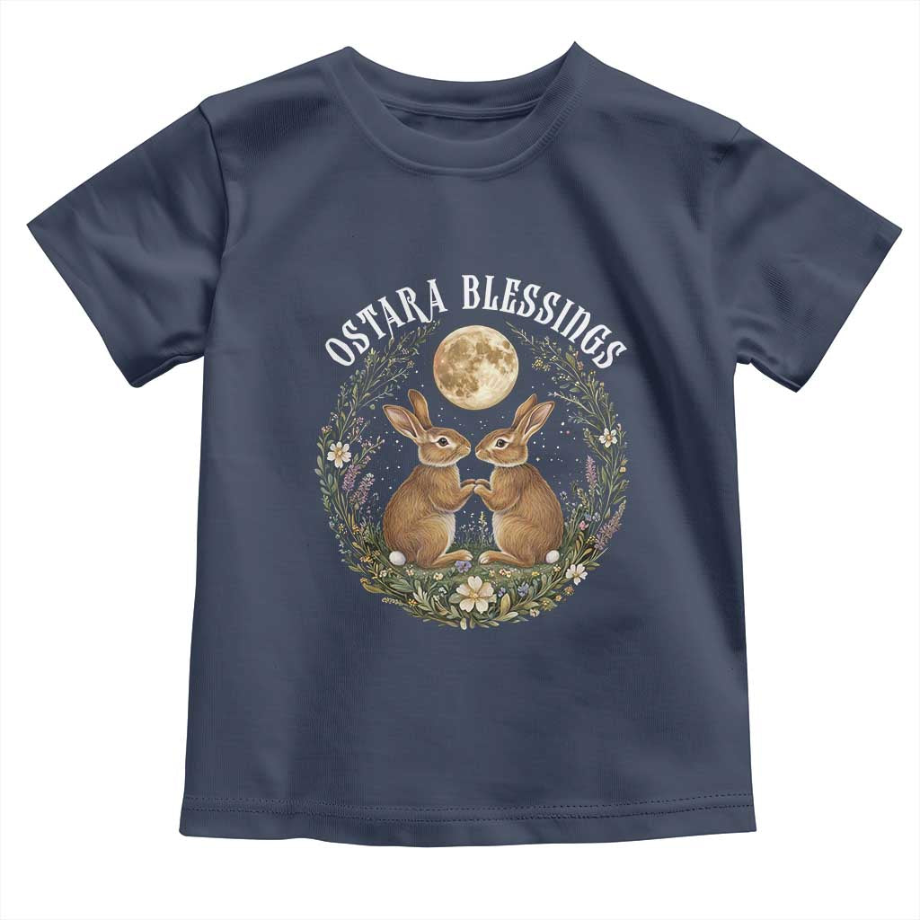 Ostara Blessing Pagan Eostre Easter Day Toddler T Shirt Spring Moon Rabbit Spring Equinox Festival TS11 Navy Print Your Wear