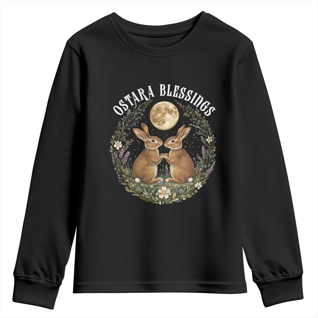Ostara Blessing Pagan Eostre Easter Day Youth Sweatshirt Spring Moon Rabbit Spring Equinox Festival TS11 Black Print Your Wear