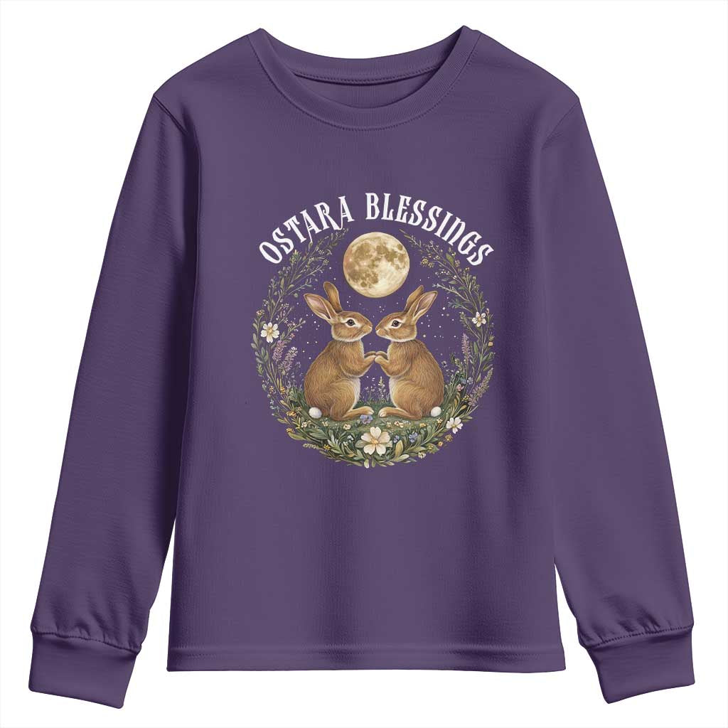 Ostara Blessing Pagan Eostre Easter Day Youth Sweatshirt Spring Moon Rabbit Spring Equinox Festival TS11 Purple Print Your Wear