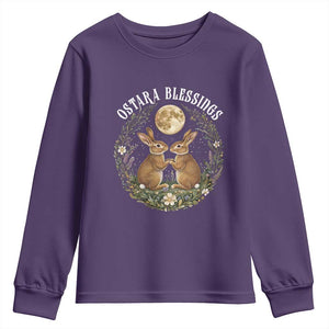 Ostara Blessing Pagan Eostre Easter Day Youth Sweatshirt Spring Moon Rabbit Spring Equinox Festival TS11 Purple Print Your Wear