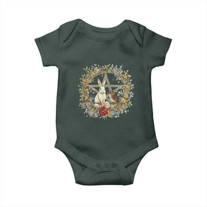 Ostara Blessing Pagan Eostre Easter Day Baby Onesie Rabbit Bird Wiccan Pentagram TS11 Dark Forest Green Print Your Wear