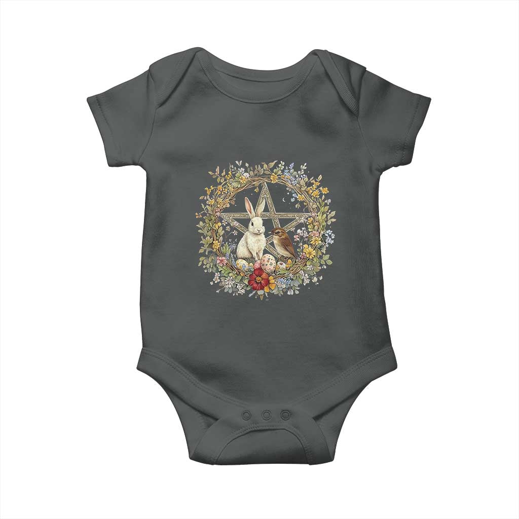Ostara Blessing Pagan Eostre Easter Day Baby Onesie Rabbit Bird Wiccan Pentagram TS11 Dark Heather Print Your Wear