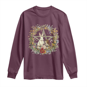 Ostara Blessing Pagan Eostre Easter Day Long Sleeve Shirt Rabbit Bird Wiccan Pentagram TS11 Maroon Print Your Wear
