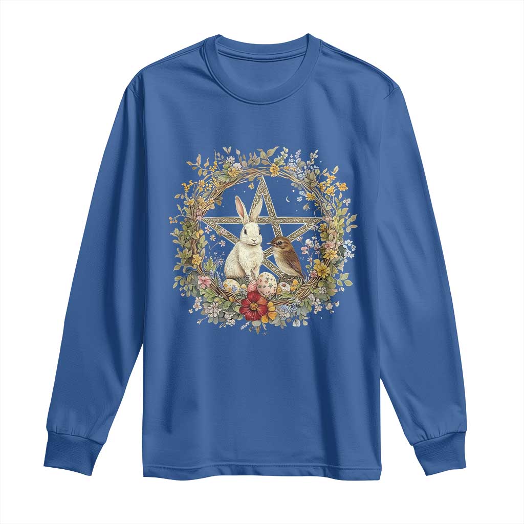 Ostara Blessing Pagan Eostre Easter Day Long Sleeve Shirt Rabbit Bird Wiccan Pentagram TS11 Royal Blue Print Your Wear
