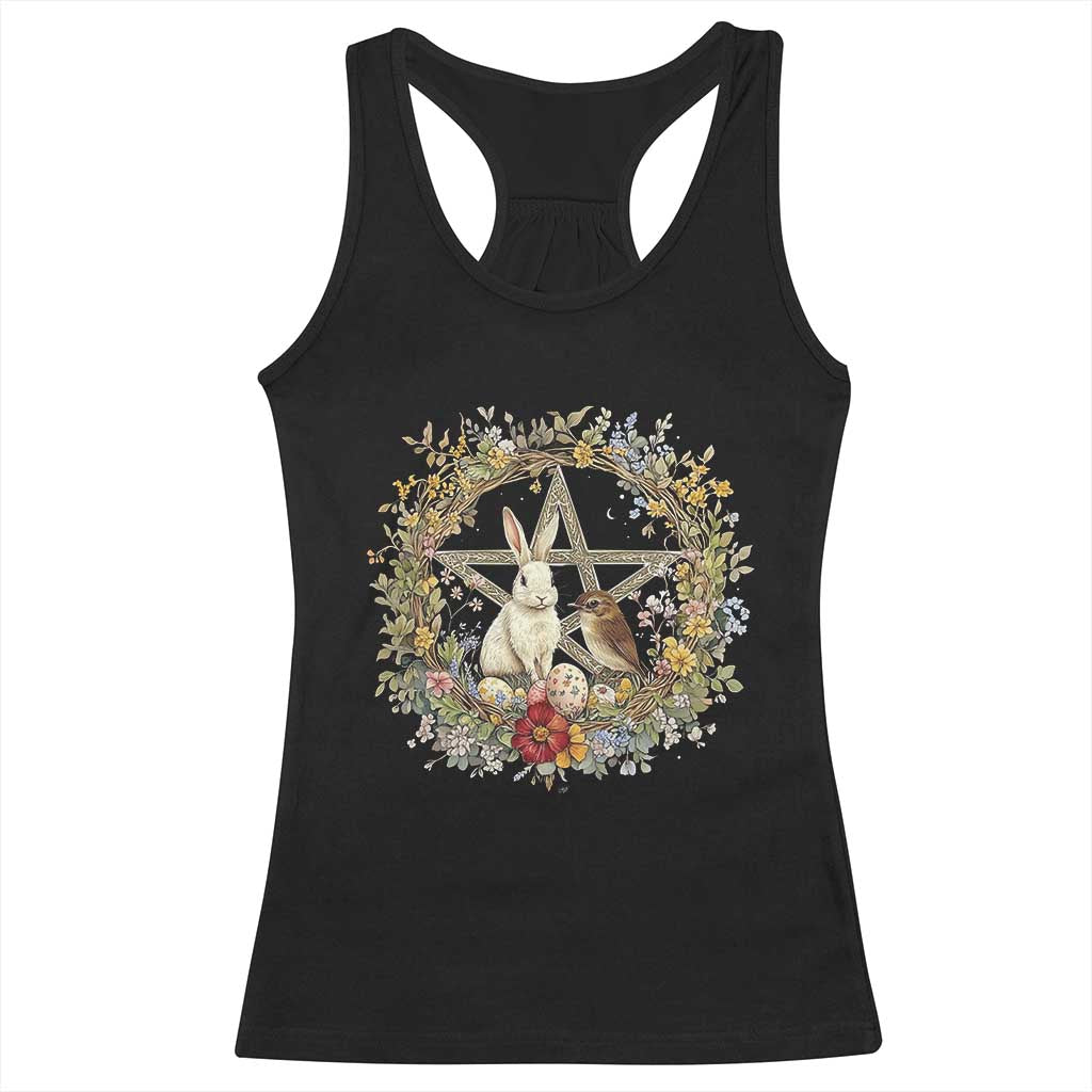 Ostara Blessing Pagan Eostre Easter Day Racerback Tank Top Rabbit Bird Wiccan Pentagram TS11 Black Print Your Wear
