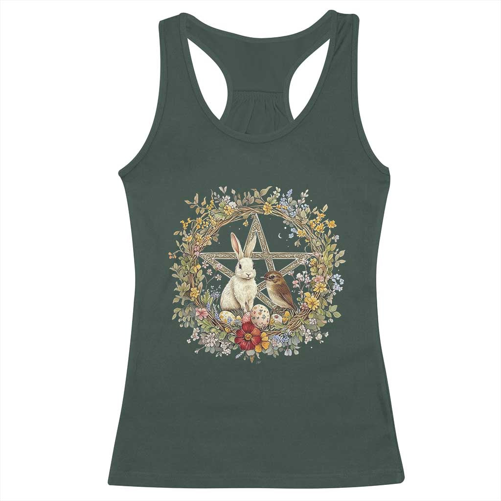 Ostara Blessing Pagan Eostre Easter Day Racerback Tank Top Rabbit Bird Wiccan Pentagram TS11 Dark Forest Green Print Your Wear