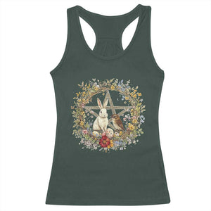 Ostara Blessing Pagan Eostre Easter Day Racerback Tank Top Rabbit Bird Wiccan Pentagram TS11 Dark Forest Green Print Your Wear