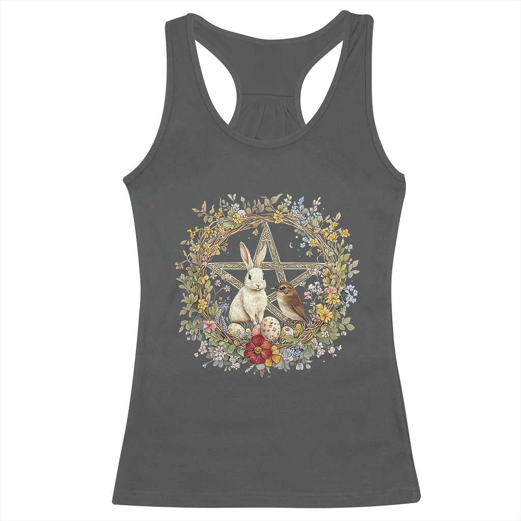 Ostara Blessing Pagan Eostre Easter Day Racerback Tank Top Rabbit Bird Wiccan Pentagram TS11 Dark Heather Print Your Wear