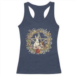 Ostara Blessing Pagan Eostre Easter Day Racerback Tank Top Rabbit Bird Wiccan Pentagram TS11 Navy Print Your Wear