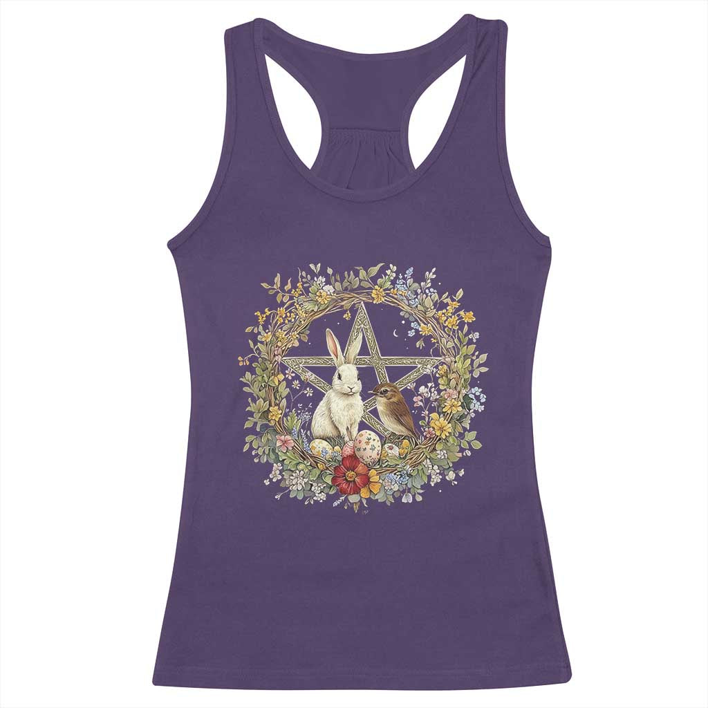Ostara Blessing Pagan Eostre Easter Day Racerback Tank Top Rabbit Bird Wiccan Pentagram TS11 Purple Print Your Wear