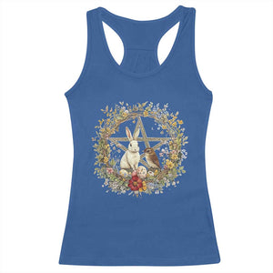 Ostara Blessing Pagan Eostre Easter Day Racerback Tank Top Rabbit Bird Wiccan Pentagram TS11 Royal Blue Print Your Wear