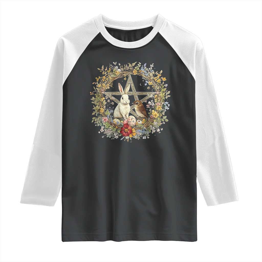 Ostara Blessing Pagan Eostre Easter Day Raglan Shirt Rabbit Bird Wiccan Pentagram TS11 Black White Print Your Wear