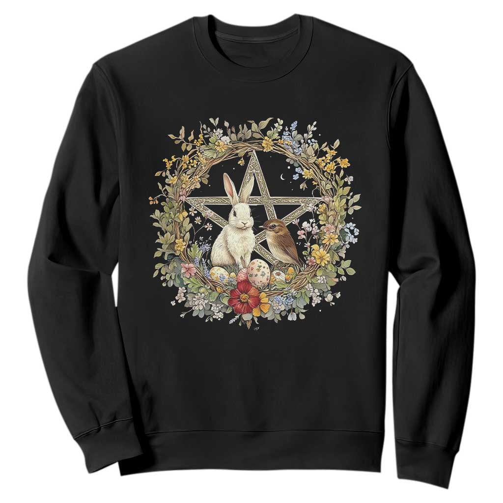 Ostara Blessing Pagan Eostre Easter Day Sweatshirt Rabbit Bird Wiccan Pentagram TS11 Black Print Your Wear