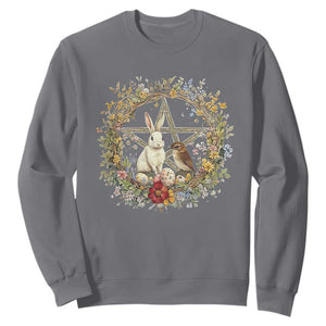 Ostara Blessing Pagan Eostre Easter Day Sweatshirt Rabbit Bird Wiccan Pentagram TS11 Charcoal Print Your Wear