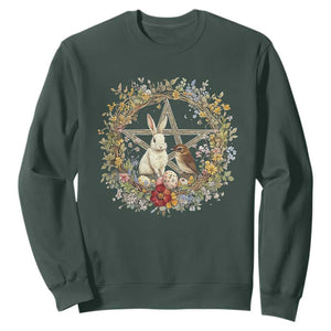 Ostara Blessing Pagan Eostre Easter Day Sweatshirt Rabbit Bird Wiccan Pentagram TS11 Dark Forest Green Print Your Wear