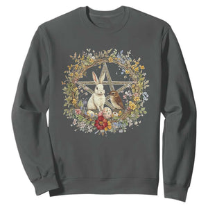 Ostara Blessing Pagan Eostre Easter Day Sweatshirt Rabbit Bird Wiccan Pentagram TS11 Dark Heather Print Your Wear