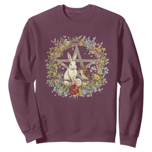 Ostara Blessing Pagan Eostre Easter Day Sweatshirt Rabbit Bird Wiccan Pentagram TS11 Maroon Print Your Wear