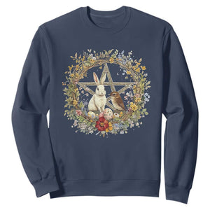Ostara Blessing Pagan Eostre Easter Day Sweatshirt Rabbit Bird Wiccan Pentagram TS11 Navy Print Your Wear