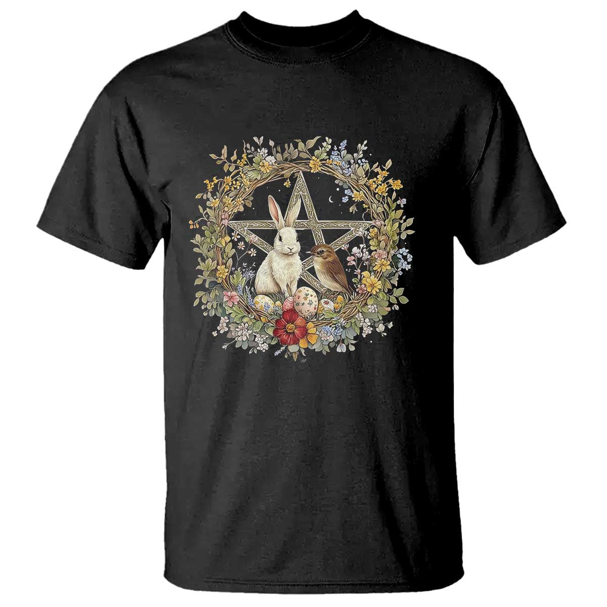 Ostara Blessing Pagan Eostre Easter Day T Shirt Rabbit Bird Wiccan Pentagram TS11 Black Print Your Wear